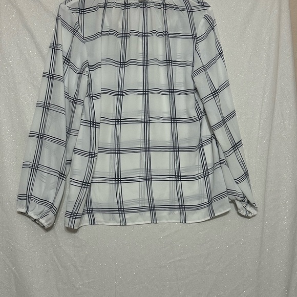 LOFT White and Blue V-Neck Long Sleeve Boxy Blouse - Picture 3 of 3